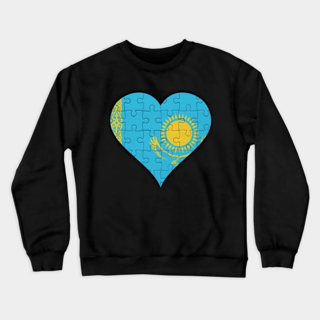 Kazakhstani Jigsaw Puzzle Heart Design - Gift for Kazakhstani With Kazakhstan Roots Crewneck Sweatshirt by Country Flags